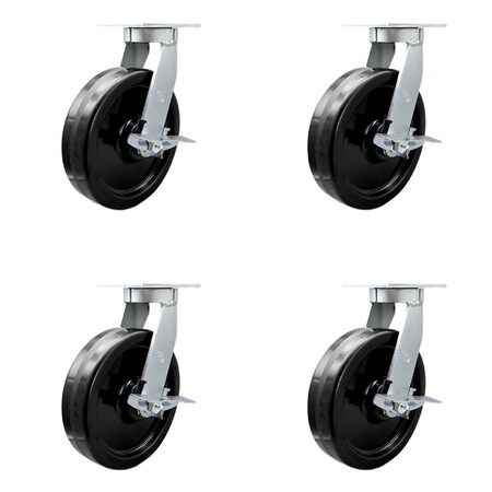 Service Caster 12'' Extra Heavy Duty Phenolic Wheel Swivel Caster Set with Brakes, 4PK CRAN-SCC-KP92S1230-PHR-SLB-4